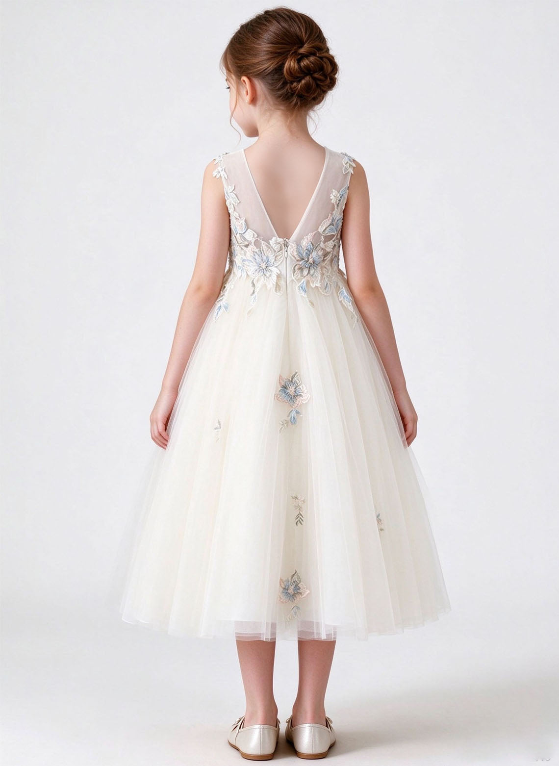 Floryme A-line Scoop Lace Tulle Tea-Length Flower Girl Dress