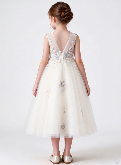 Floryme A-line Scoop Lace Tulle Tea-Length Flower Girl Dress