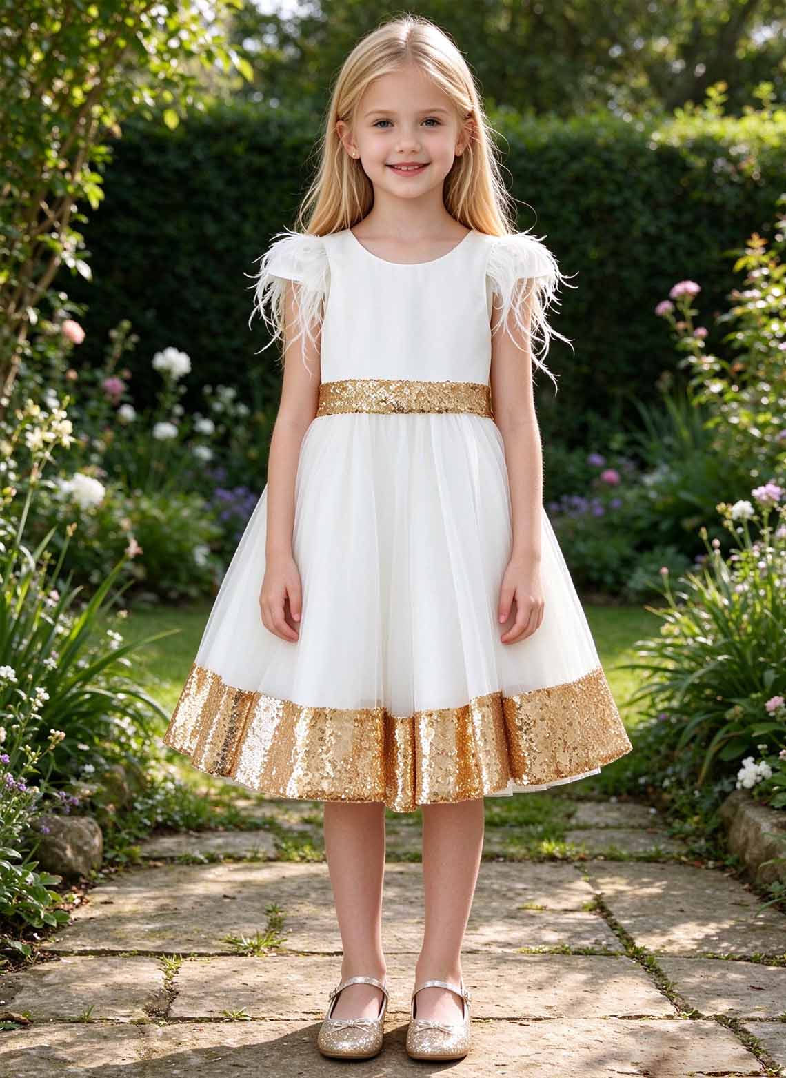 Floryme A-line Scoop Tulle Satin Knee-Length Flower Girl Dress