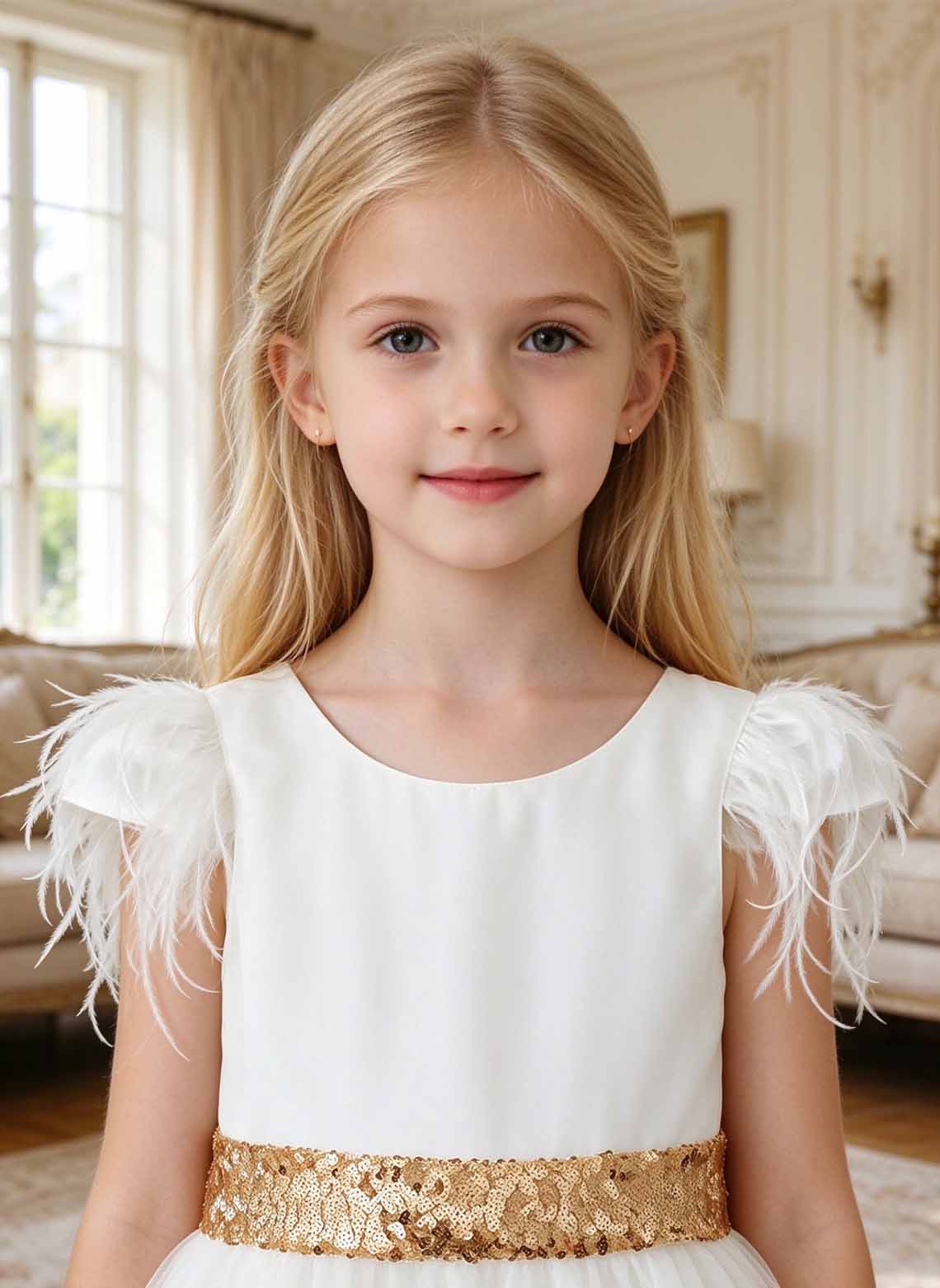 Floryme A-line Scoop Tulle Satin Knee-Length Flower Girl Dress