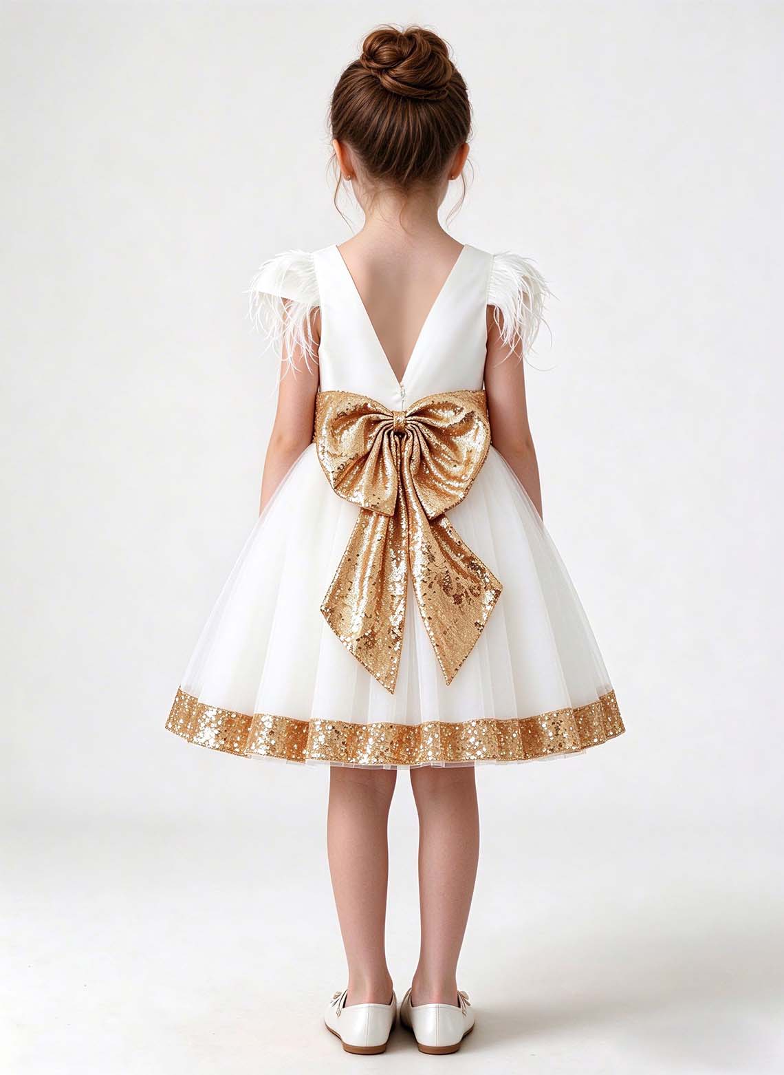 Floryme A-line Scoop Tulle Satin Knee-Length Flower Girl Dress