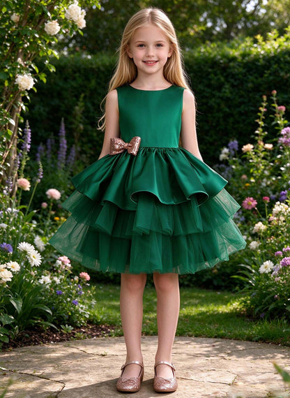 Floryme Satin Tulle Knee-length Flower Girl Dress