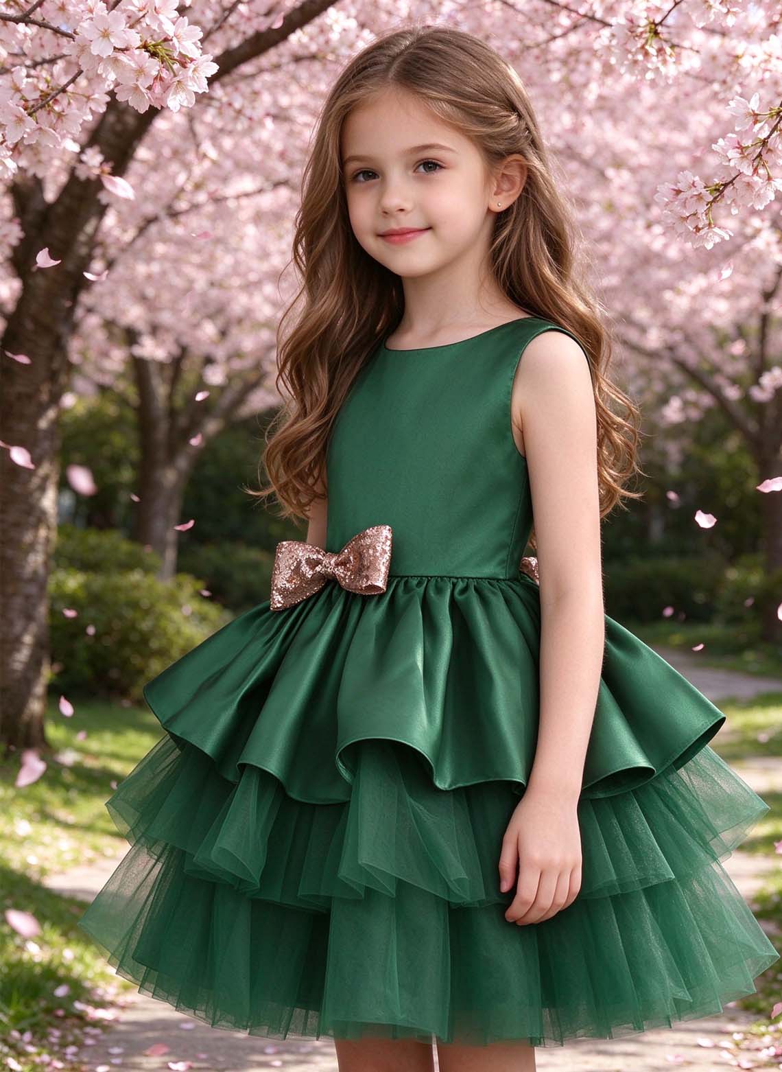 Floryme Satin Tulle Knee-length Flower Girl Dress