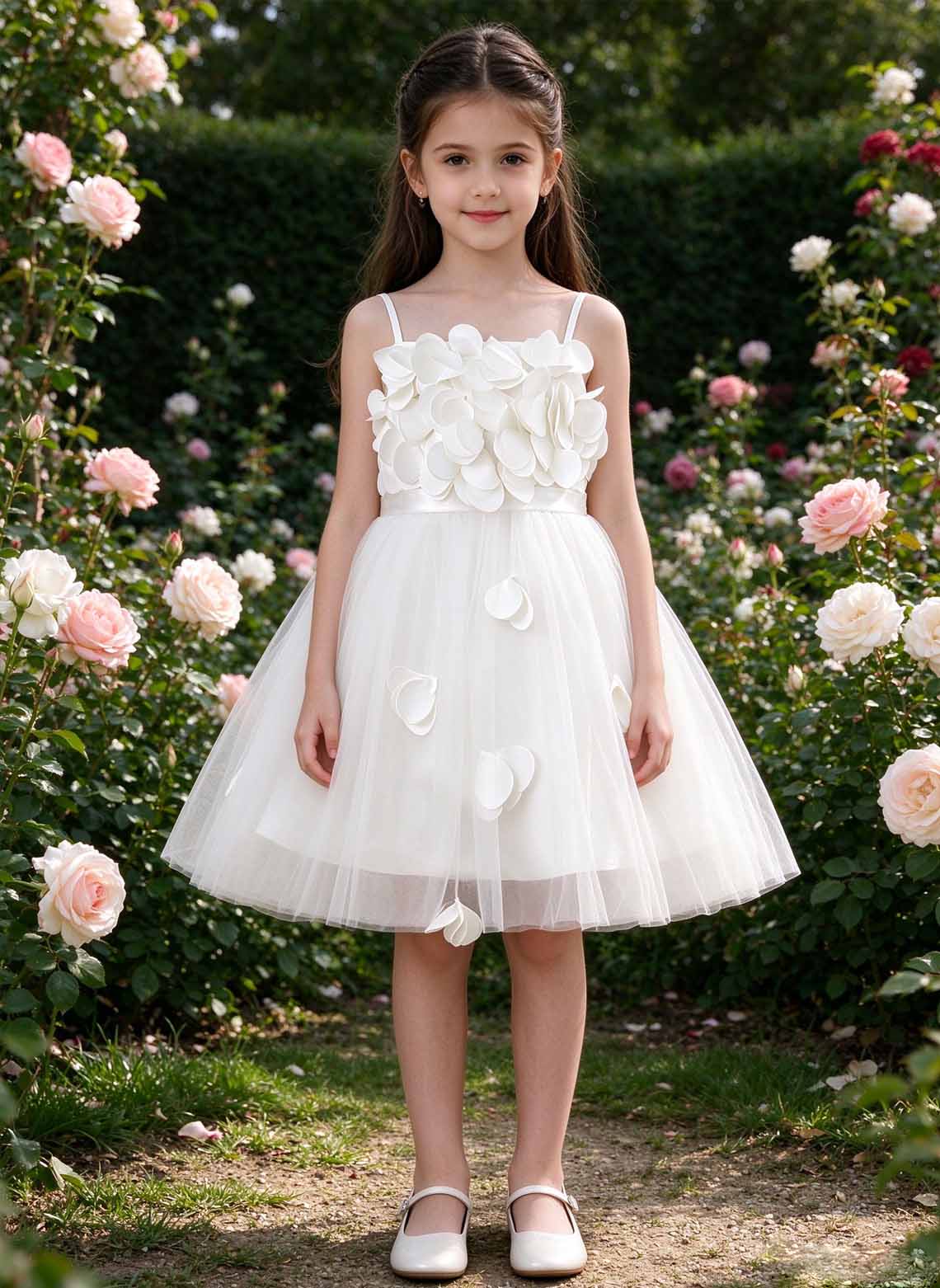 Floryme A-line Sleeveless Satin Knee-Length Flower Girl Dress