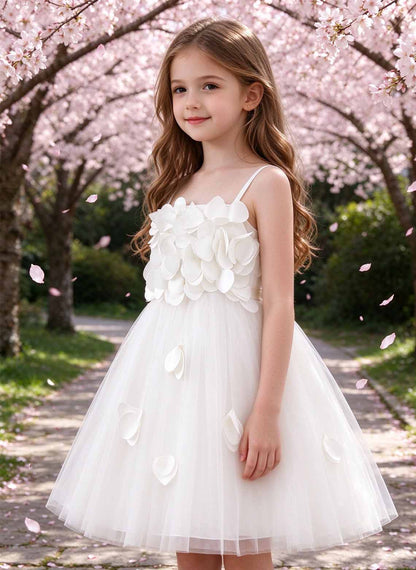 Floryme A-line Sleeveless Satin Knee-Length Flower Girl Dress