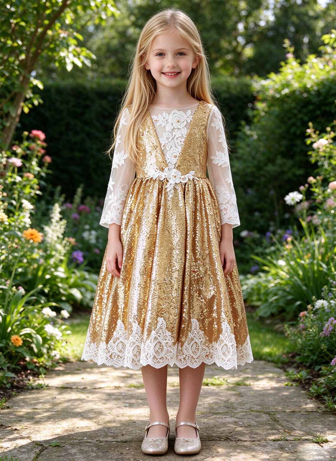 Floryme A-line Scoop Lace Tea-Length Flower Girl Dress