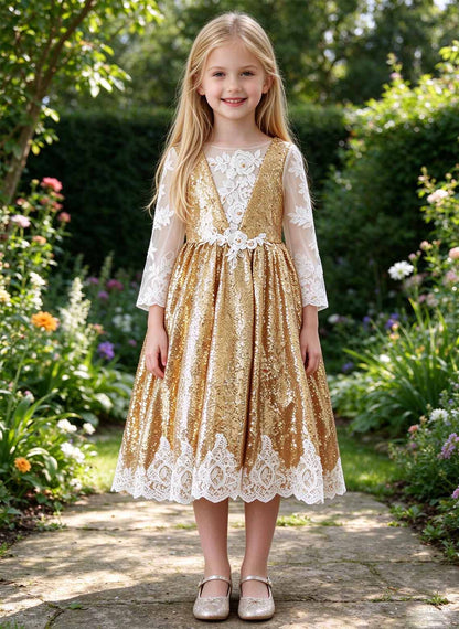 Floryme A-line Scoop Lace Tea-Length Flower Girl Dress