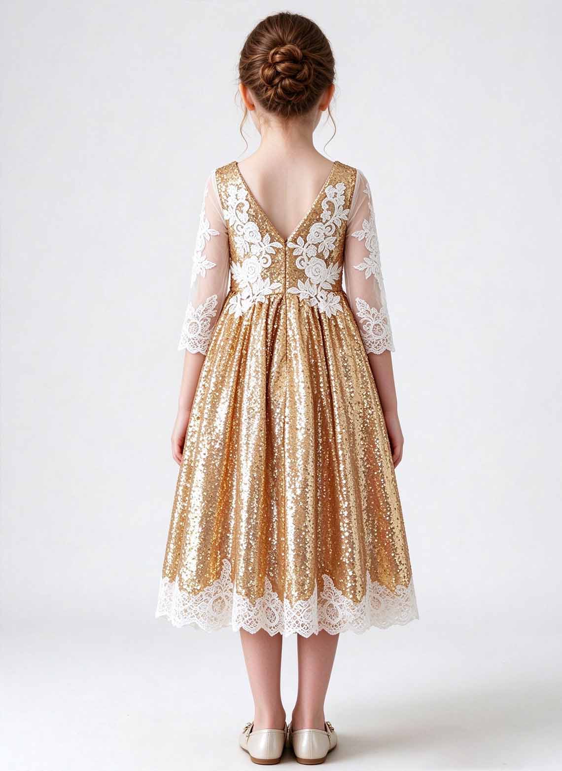 Floryme A-line Scoop Lace Tea-Length Flower Girl Dress