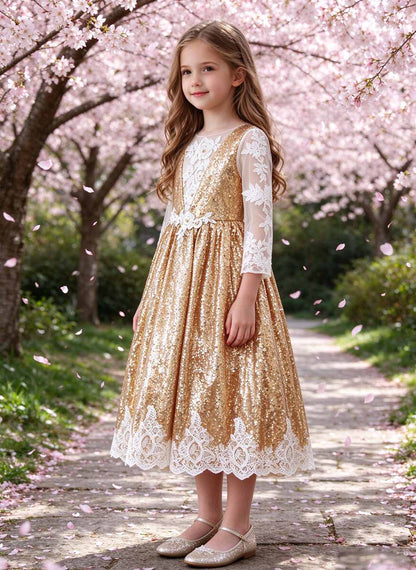 Floryme A-line Scoop Lace Tea-Length Flower Girl Dress