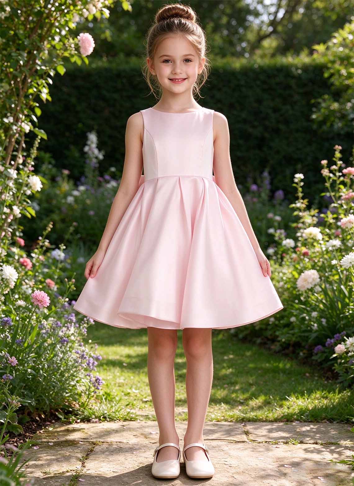 Floryme A-line Sleeveless Satin Knee-Length Flower Girl Dress