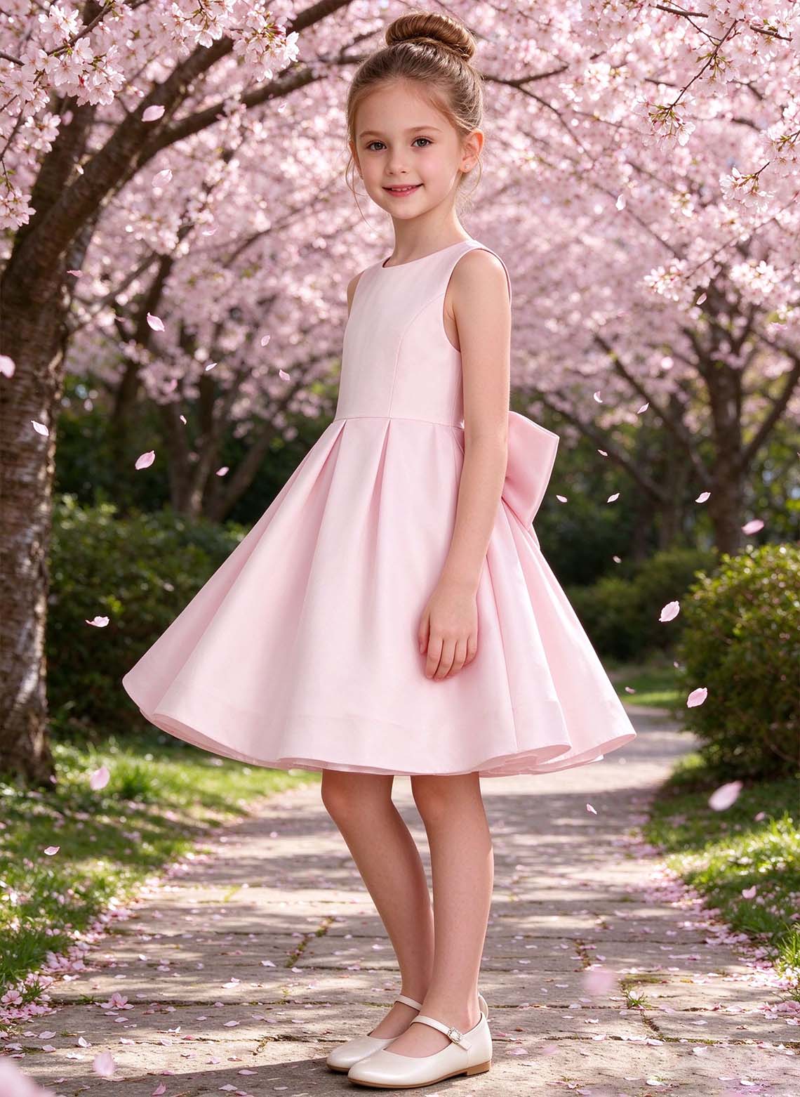Floryme A-line Sleeveless Satin Knee-Length Flower Girl Dress