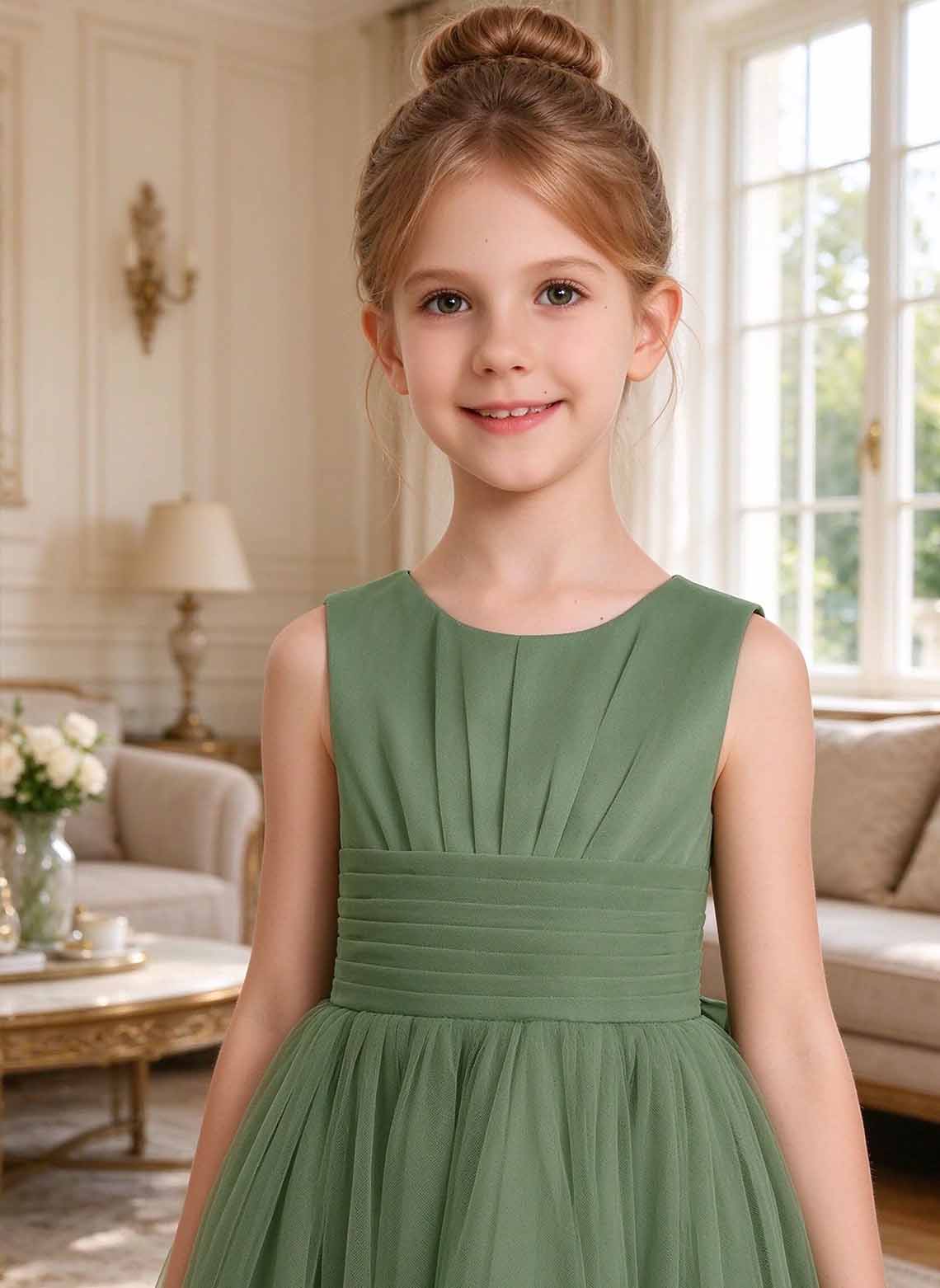 Floryme A-line Scoop Tulle Tea-Length Flower Girl Dress