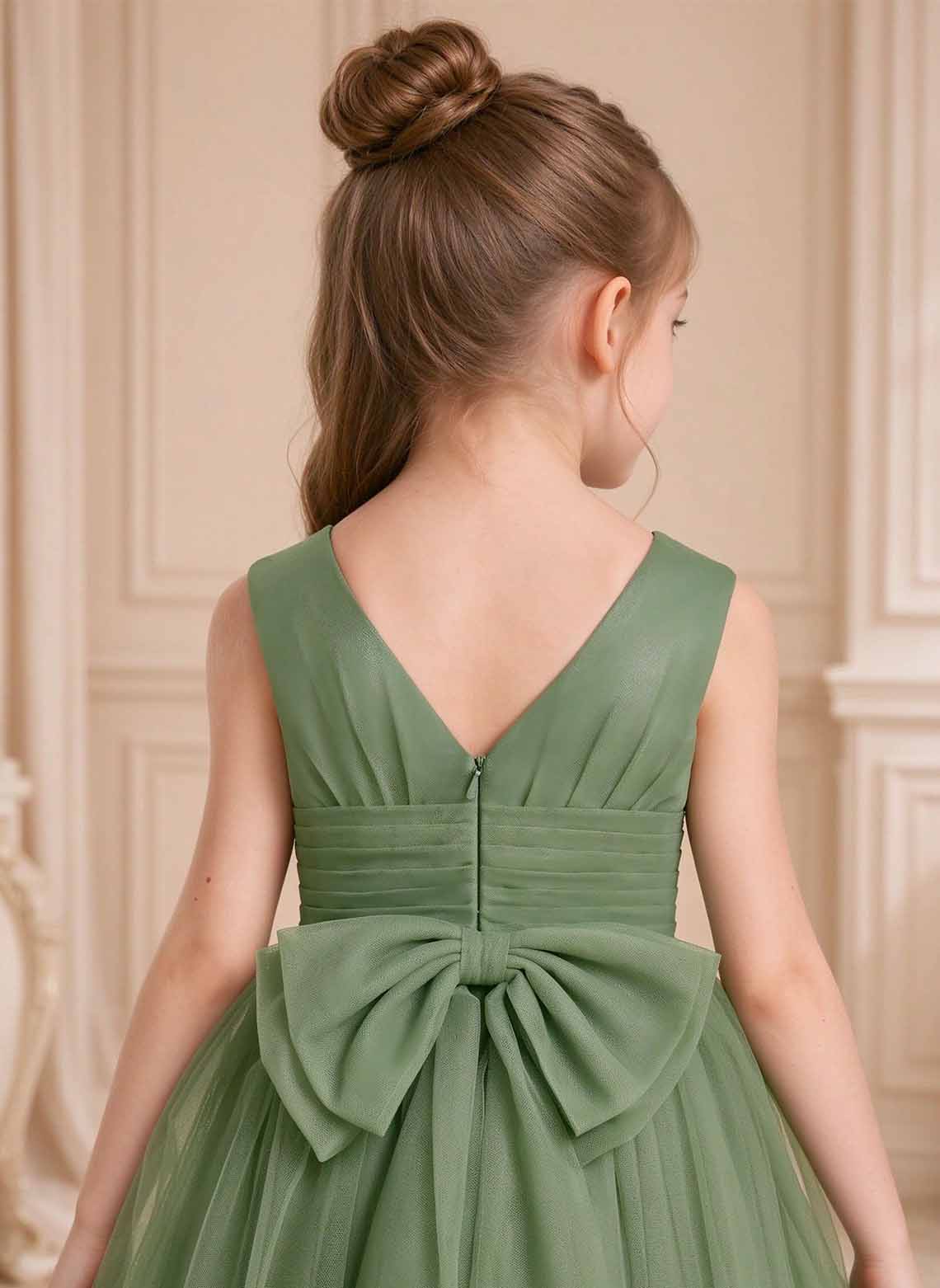 Floryme A-line Scoop Tulle Tea-Length Flower Girl Dress