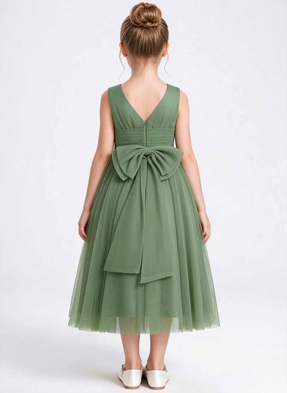 Floryme A-line Scoop Tulle Tea-Length Flower Girl Dress