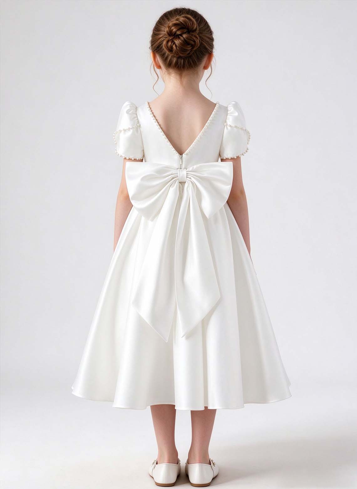 Floryme A-line Square Satin Tea-Length Flower Girl Dress