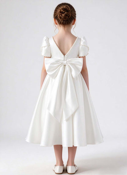 Floryme A-line Square Satin Tea-Length Flower Girl Dress