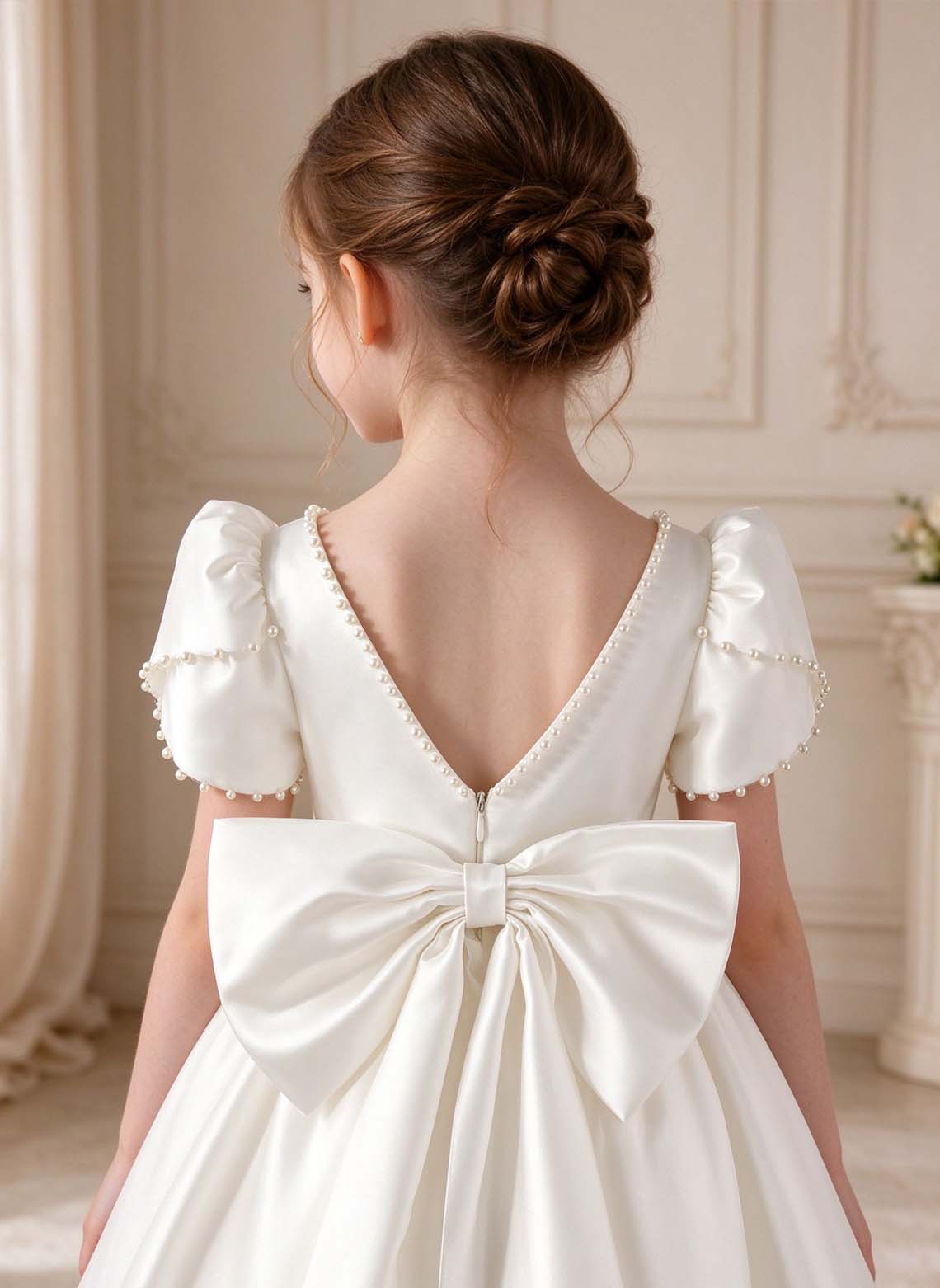 Floryme A-line Square Satin Tea-Length Flower Girl Dress