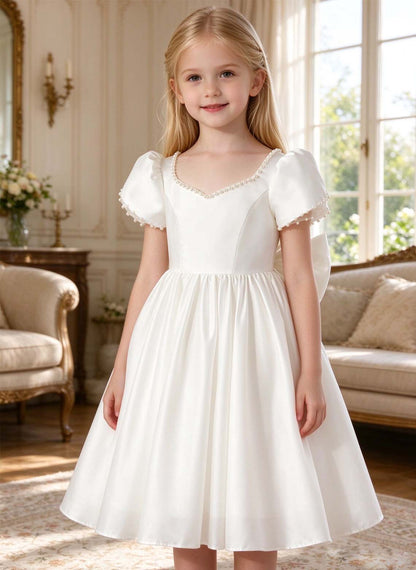 Floryme A-line Square Satin Tea-Length Flower Girl Dress