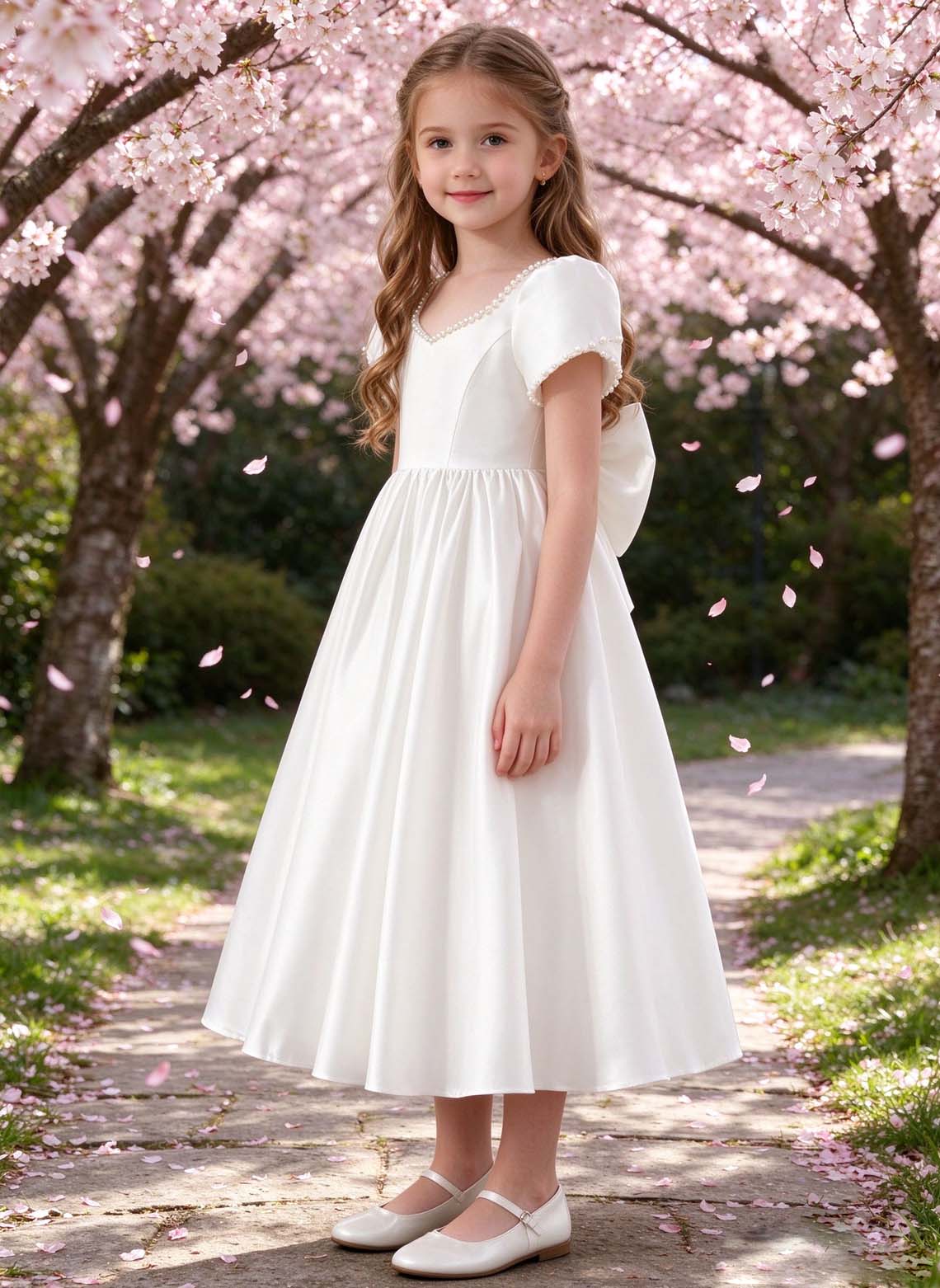 Floryme A-line Square Satin Tea-Length Flower Girl Dress