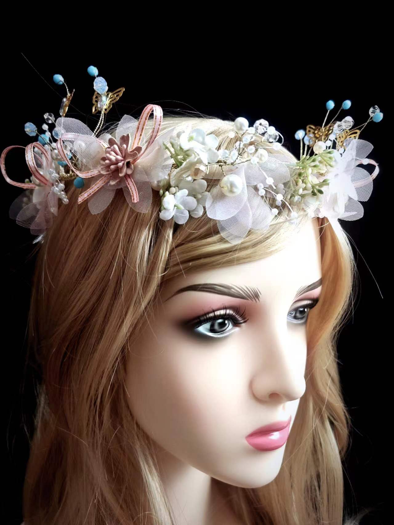 Floryme Flower Girl Headpiece Pink Daily Wear/Wedding/Special Occasion Lace/Sequin/Pearl/Flower