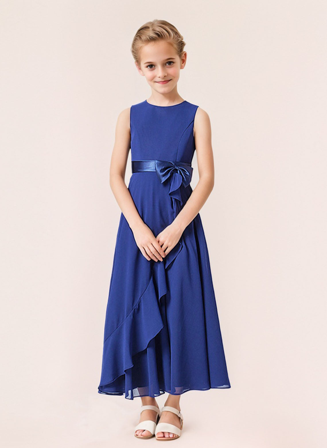 Floryme A-line Scoop Ankle-Length Chiffon Junior Bridesmaid Dress