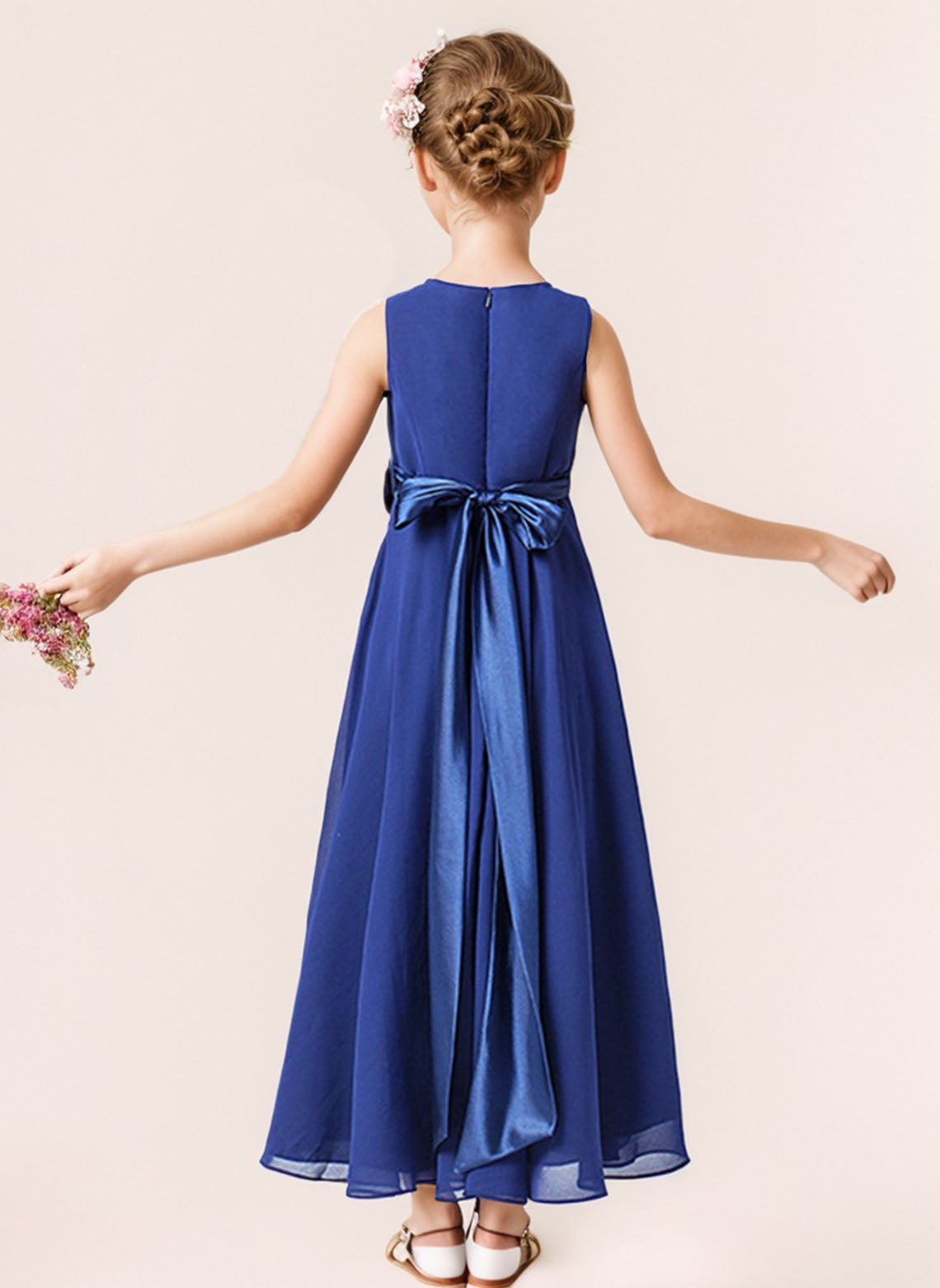 Floryme A-line Scoop Ankle-Length Chiffon Junior Bridesmaid Dress