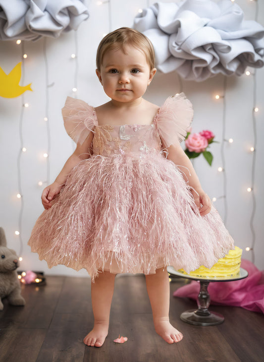 Floryme Puffy Sleeves Tulle Knee-length Toddler Birthday Dress