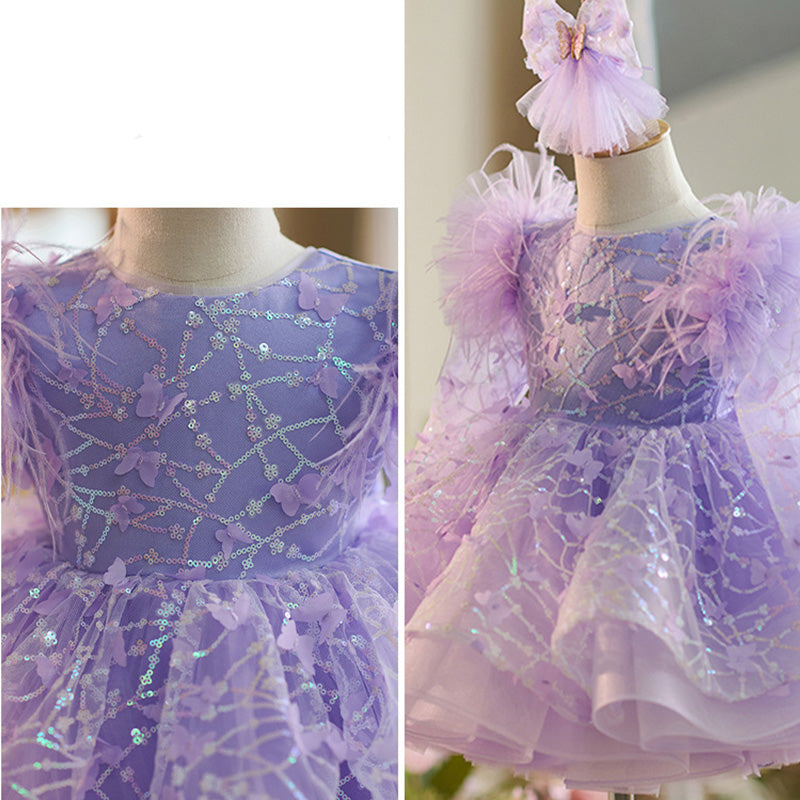 Floryme Princess Embroidery Long Sleeves Knee-length Toddler Birthday Dress