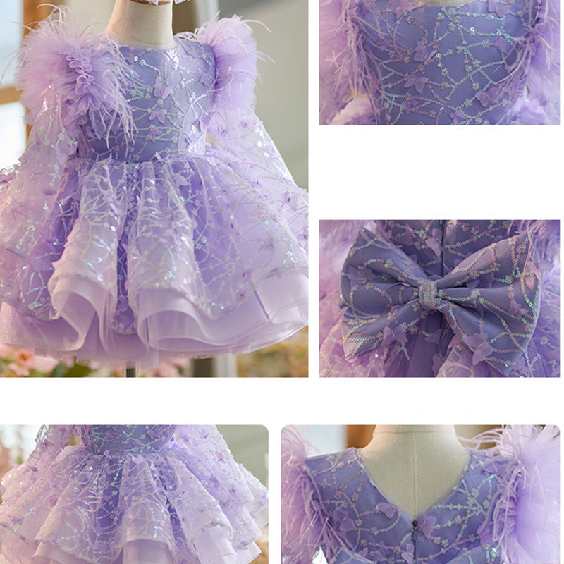 Floryme Princess Embroidery Long Sleeves Knee-length Toddler Birthday Dress