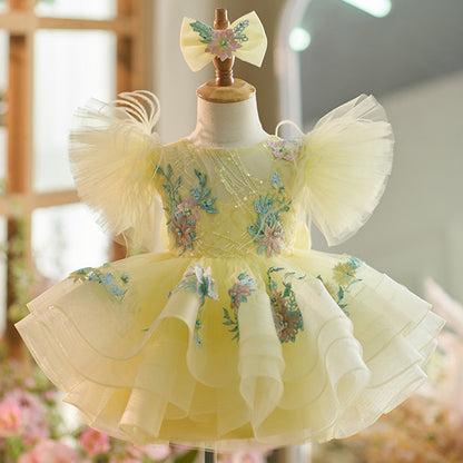 Floryme Puffy Sleeves Tulle Knee-length Toddler Birthday Dress