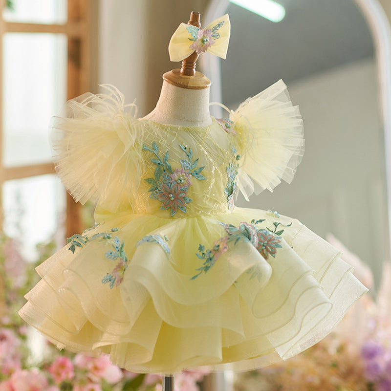 Floryme Puffy Sleeves Tulle Knee-length Toddler Birthday Dress