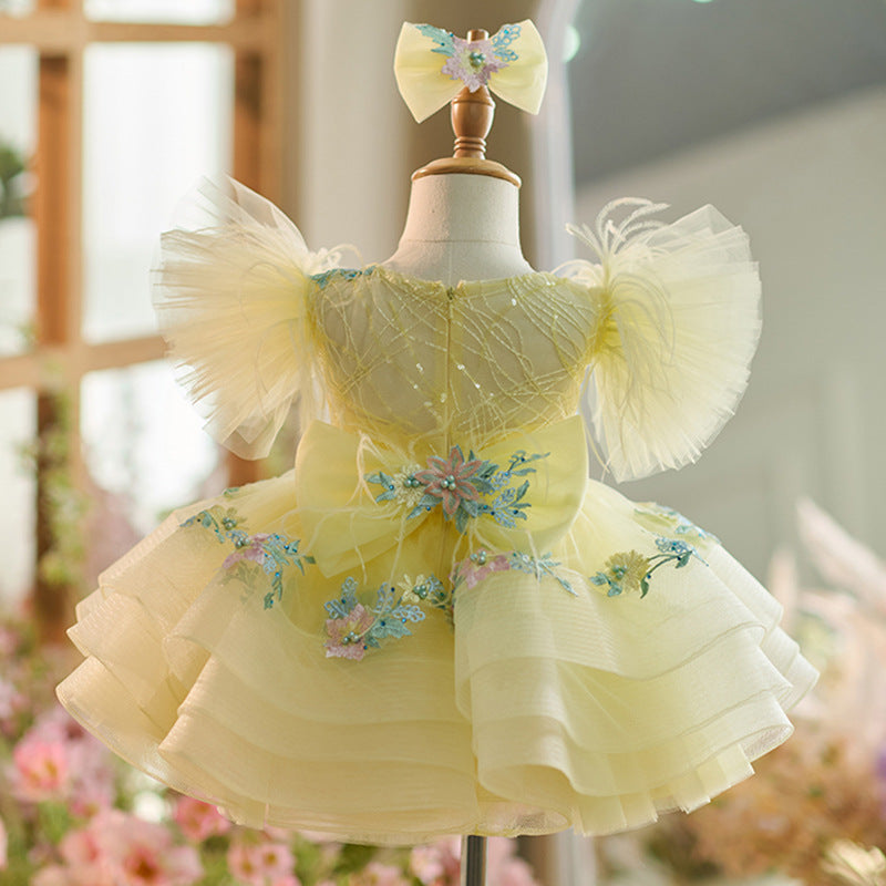 Floryme Puffy Sleeves Tulle Knee-length Toddler Birthday Dress