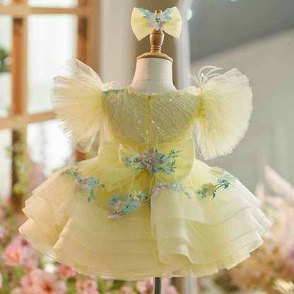 Floryme Puffy Sleeves Tulle Knee-length Toddler Birthday Dress