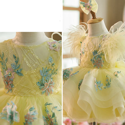 Floryme Puffy Sleeves Tulle Knee-length Toddler Birthday Dress