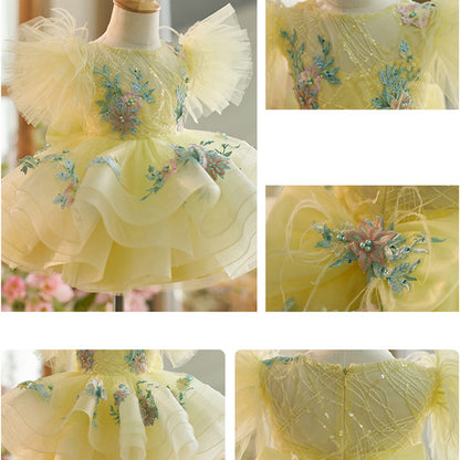 Floryme Puffy Sleeves Tulle Knee-length Toddler Birthday Dress