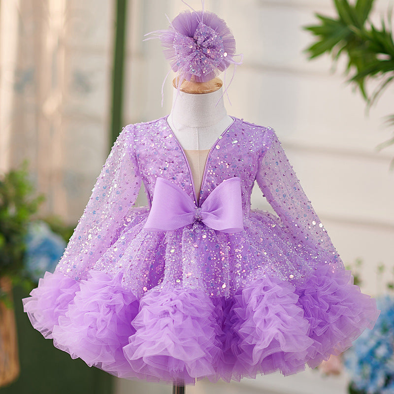 Floryme Princess Sequined Tulle Knee-length Baby Girl Birthday Dress
