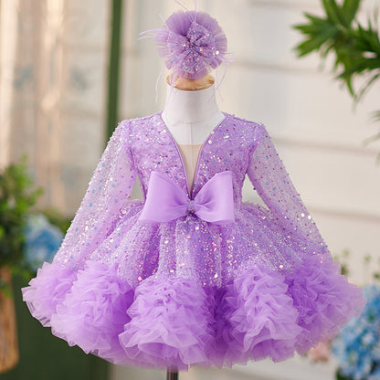 Floryme Princess Sequined Tulle Knee-length Baby Girl Birthday Dress