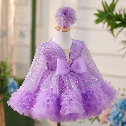 Floryme Princess Sequined Tulle Knee-length Baby Girl Birthday Dress