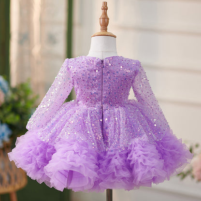 Floryme Princess Sequined Tulle Knee-length Baby Girl Birthday Dress