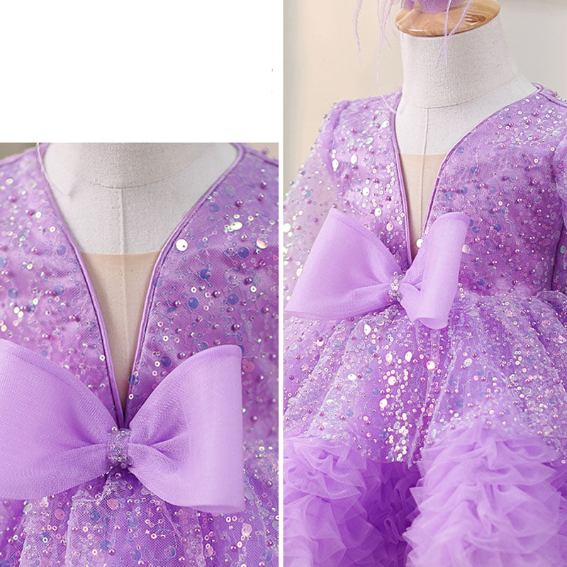 Floryme Princess Sequined Tulle Knee-length Baby Girl Birthday Dress