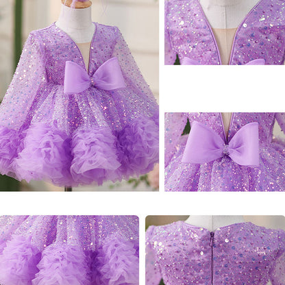 Floryme Princess Sequined Tulle Knee-length Baby Girl Birthday Dress