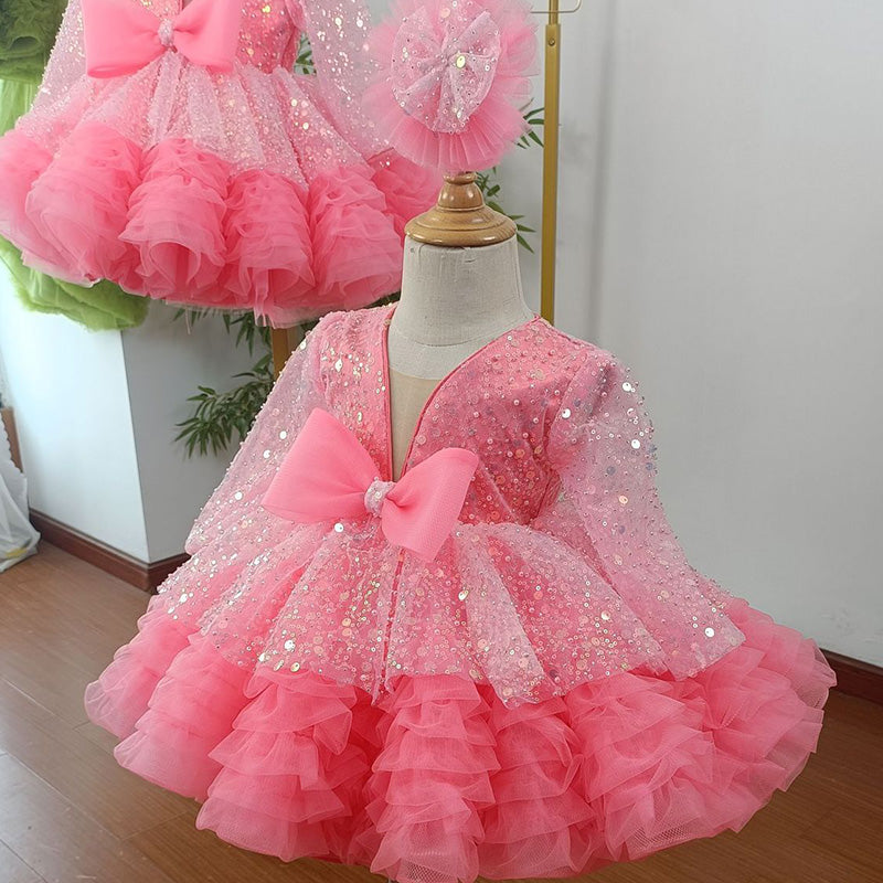 Floryme Princess Sequined Tulle Knee-length Baby Girl Birthday Dress