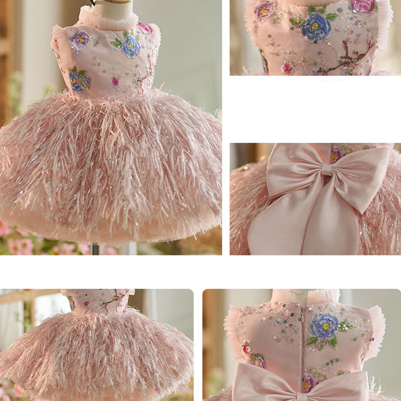 Floryme Floral Knee-length Baby Girl Birthday Dress with Headband