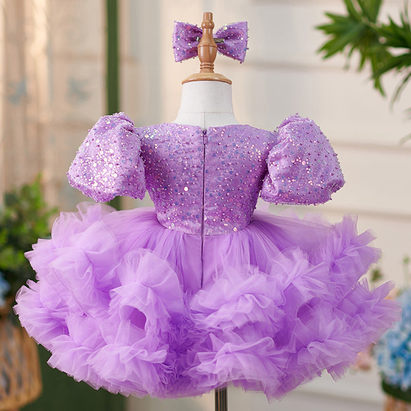 Floryme Princess Puffy Sleeves Knee-length Toddler Birthday Dress
