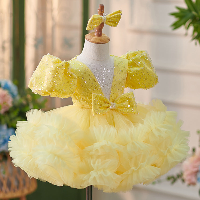 Floryme Princess Puffy Sleeves Knee-length Toddler Birthday Dress