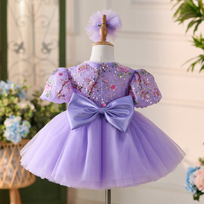 Floryme Floral Embroidery Knee-length Baby Girl Birthday Dress