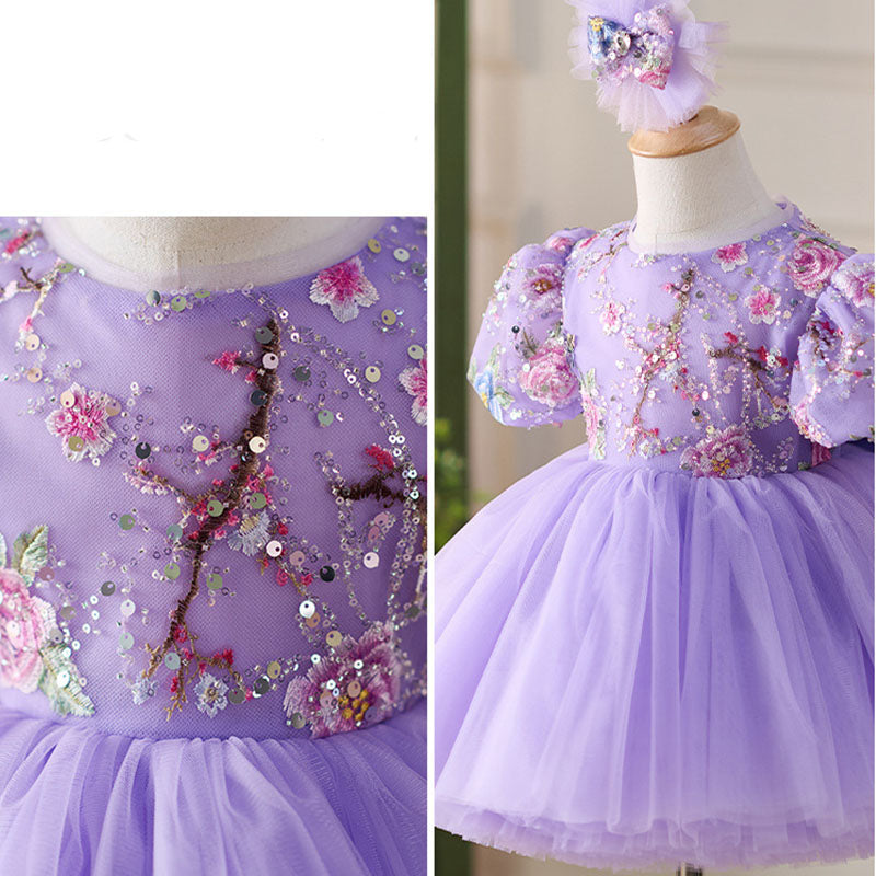 Floryme Floral Embroidery Knee-length Baby Girl Birthday Dress