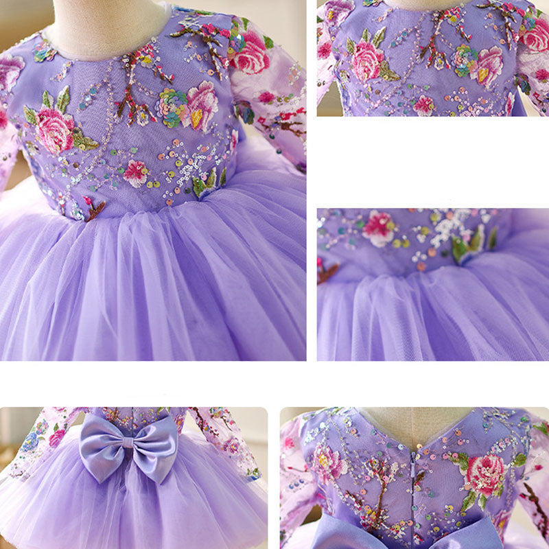 Floryme Embroidery Long Sleeves Knee-length Toddler Birthday Dress