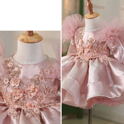 Floryme Princess Knee-length Long Sleeves Toddler Birthday Dress