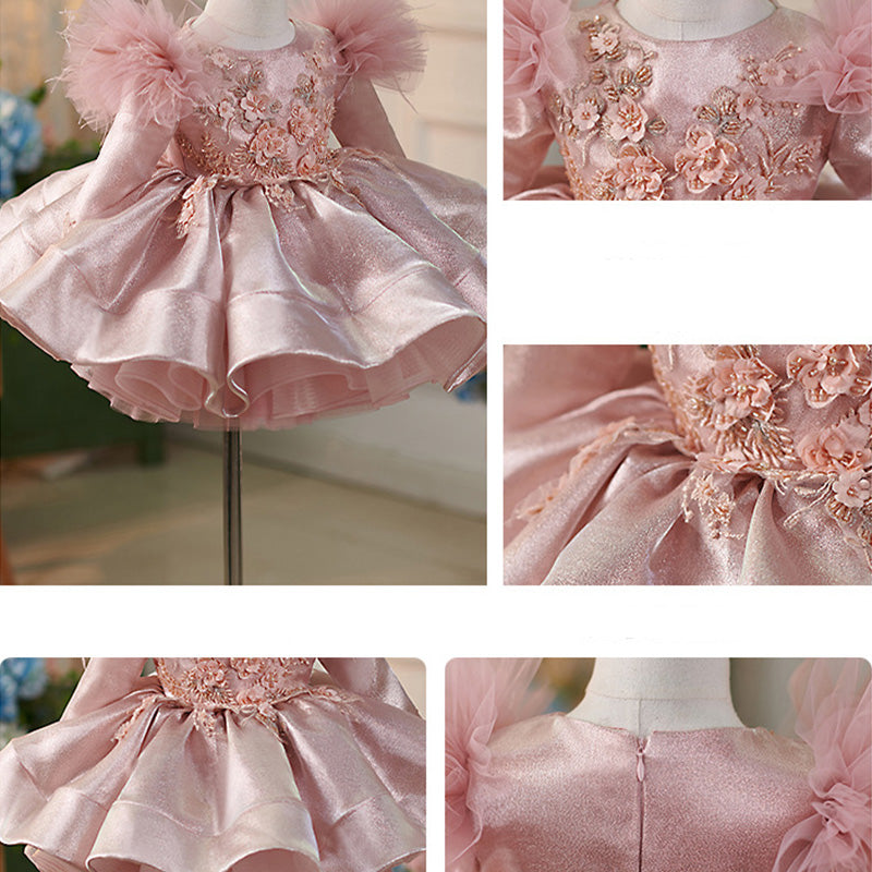 Floryme Princess Knee-length Long Sleeves Toddler Birthday Dress